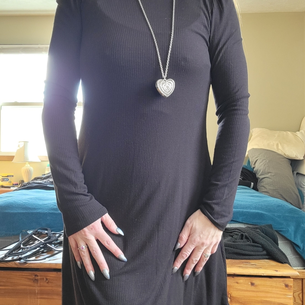Black Puff Sleeve Jersery Sweater Dress